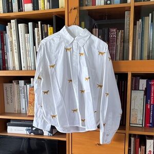 Maeve White Shirt with Gold Animal Design